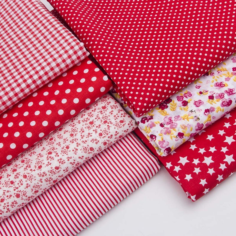 Antetek 7Pcs 20" x 20" Cotton Fabric DIY Making Supplies Quilting Patchwork Fabric Fat Quarter Bundles DIY for Quilting Cotton Patchwork Cushions (Red, 20" x 20") - Image 2